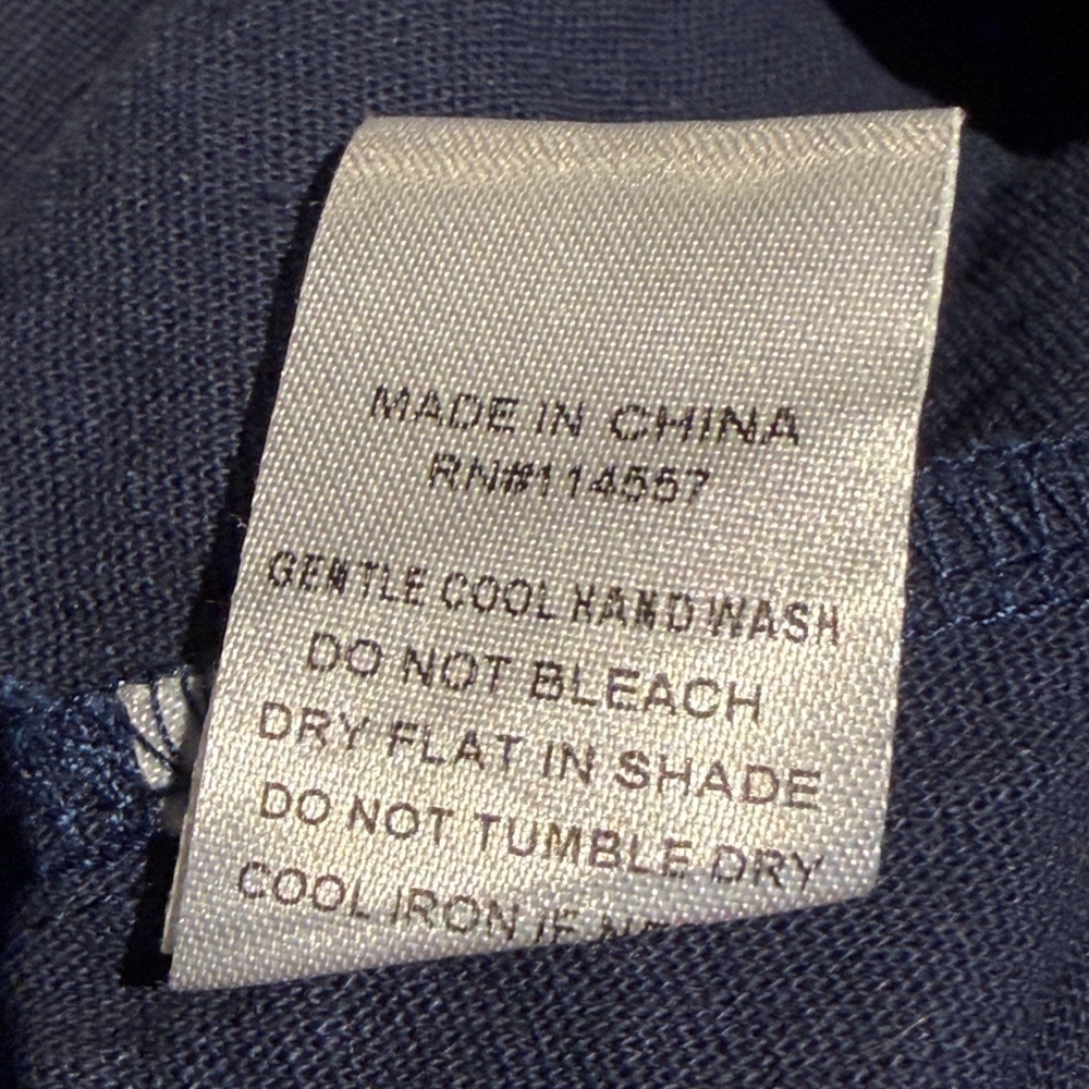 THML Coastal Chic Navy Flutter Sleeve Linen Blend Top Quiet Luxury Old Money L - Picture 11 of 11